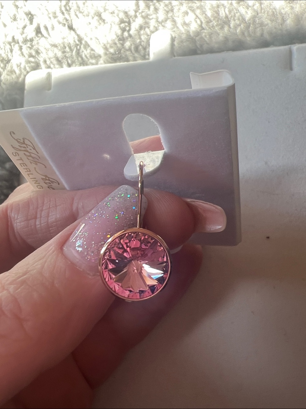 Pink Crystal Drop Earrings in a rose gold Setting